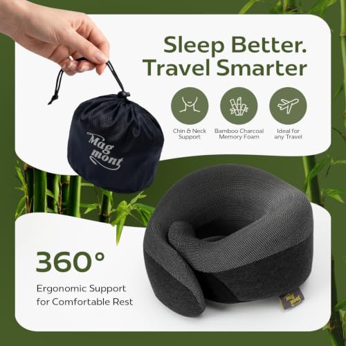 Travel Neck Pillow for Airplanes, 360° Chin Support, Deep Gray - color: Deep Gray