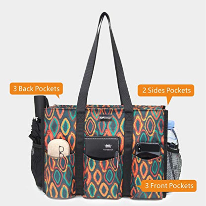 TOPDesign Utility Water Resistant Tote Bag with 13 Pockets, Zipper Closure - color: Dzi Bead, size: Large