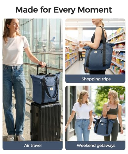 Foldable Travel Bag, 26L Lightweight Weekender Duffel, Expandable Second Carry-On Bag for Travel & Shopping, Water-Resistant Personal Item Bag, Mist Blue - color: Mist Blue