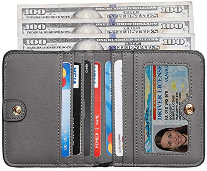 Toughergun Women’s Small Slim Leather Wallet with RFID Protection, Compact Bifold Mini Purse with Clear ID Window - color: 07 ReNapa Grey Light