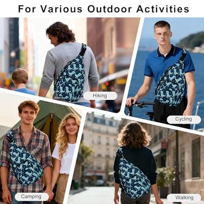 Sling Bag for Women Crossbody Chest Bag Convertible from Left to Right, Water Repellent Gym Backpack, Anit Theft - color: Dinosaur