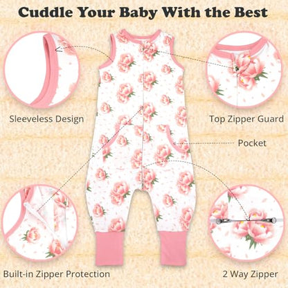 Toddler Sleep Sack with Feet, 2-3T, 2-Pack - color: Floral Rose-solid (2 Pack), size: 2-3T