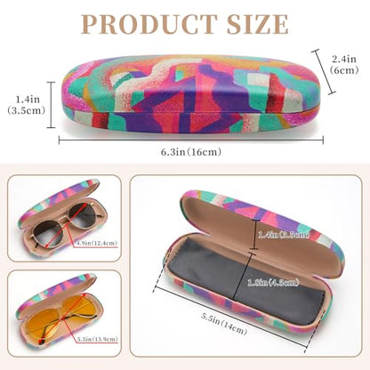 WOZEAH Eyeglasses Case Hard Shell, Protective Glasses Case for Women Men, Portable Eyeglass Holder Box with Cleaning Cloth - color: Colorful3