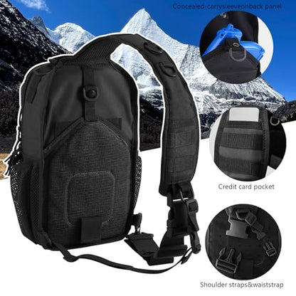 Rover Sling Pack Tactical Shoulder Sling Bag Backpack with Bottle Holder Crossbody Chest Bag, Black with Grey Patch - color: Black With Grey Patch