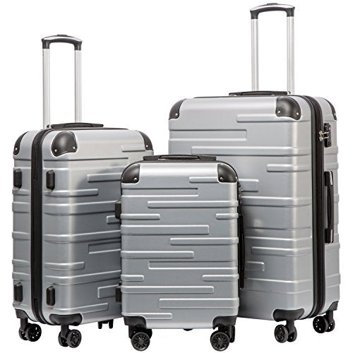 Coolife Hardside ABS Luggage, TSA Lock, Spinner Wheels, 3-Piece Set - color: silver, size: 3 Piece Set