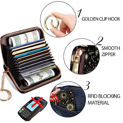 Yonlevres Credit Card Holder RFID Small Wallet Women Keychain Zipper - color: Astrological
