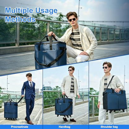Large Capacity Rolling Duffle Bag,Expandable Foldable Suitcase for Travel,Collapsible Luggage Duffel Overnight Weekend Bags without Telescoping Handle - color: Blue