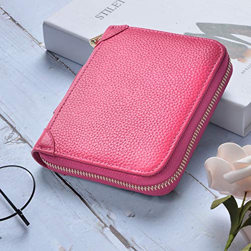 Easyoulife Womens Credit Card Holder Wallet Zip Leather Card Case RFID Blocking (Rose) - color: Rose