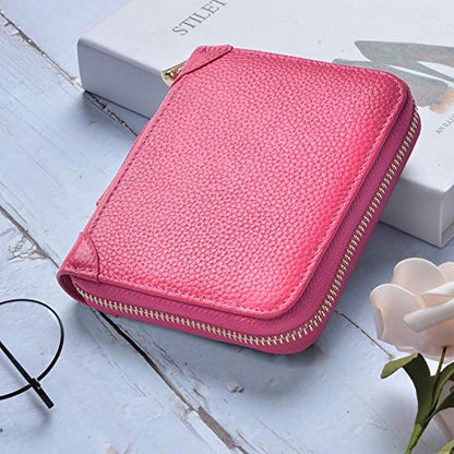 Easyoulife Womens Credit Card Holder Wallet Zip Leather Card Case RFID Blocking (Rose) - color: Rose