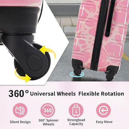 Merax Luggage Sets 3 Piece, Hardside Suitcase Set with Spinner Wheels - color: Pink Print, style: 3-piece Set(20/24/28)