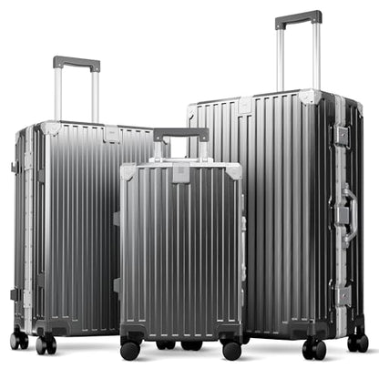 ALPHA CAMP 3 Piece Zipperless Luggage Set, Aluminum Frame, 20/24/28 Inch - color: Grey, size: 20+24+28 Inch