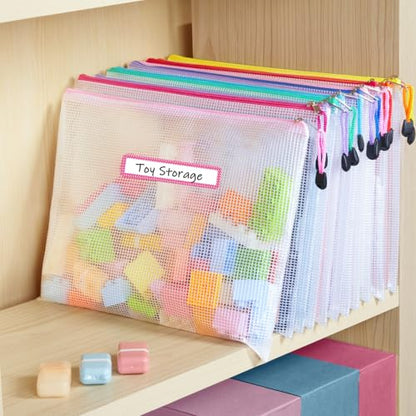 Sooez 24 Pack Mesh Zipper Pouch with Sticky Labels, A4 Mesh Bags Organizer - color: Black, size: 24Pack