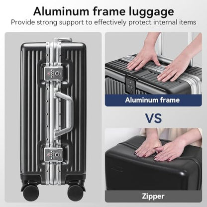 24 Inch Aluminum Frame Luggage with Front Pocket, Graphite - color: Graphite, size: 24 Inch