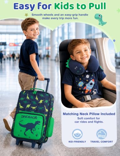 VASCHY Kids Suitcase with Wheels 18in Rolling Luggage Set Carry On Dinosaur - color: Dinosaur Set