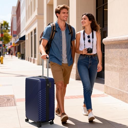 21 Inch Carry On Luggage, ABS Hardside Suitcase with Spinner Wheels, Airline-Approved Cabin Luggage with TSA Security Lock, Expandable Travel Suitcase for Flights, Business Trips & Weekend Vacations - color: Blue, size: 21 IN