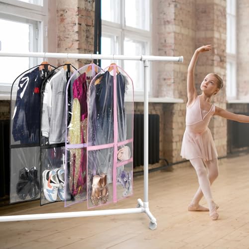 Zilink Clear Garment Bag for Dance Costumes Kids Garment Bag 40 in, 4 Pack - color: Clear Purple, size: 4 Pack
