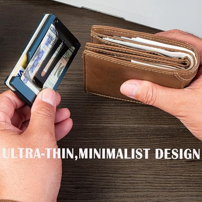 Minimalist Slim Wallet for Men,RFID Blocking Metal Wallet,Aluminum Credit Card Holder & Money Clip 12-15 Cards,Slim Rfid Front Pocket Mens Wallet - color: A1 Matte Navy Blue