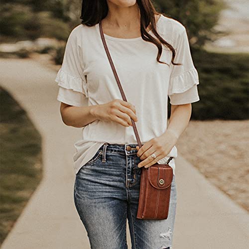 S-ZONE Women RFID Blocking Crossbody Cell Phone Purse PU Leather Wallet - color: Brown