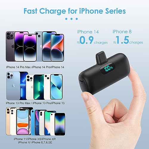 [2팩]아이폰 14/13용 소형 휴대용 충전기, 업그레이드된 5000mAh PD 고속 충전 보조 배터리, 아이폰 14/14 프로 맥스/13/13 프로/12 프로/11/XR/X/8/7/6과 호환되는 미니 휴대용 휴대폰 충전기 블랙+블루 - color: 블랙+블루.