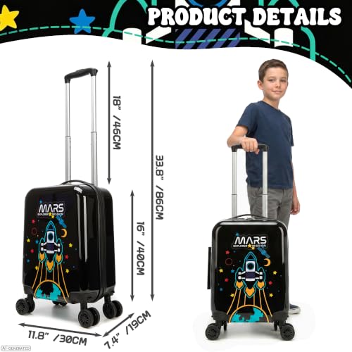 Kids Caary on Luggage Sets for Boys with Wheels Hardshell Suitcases with Hard Shell Suitcase Set for Airplane - color: Black Space