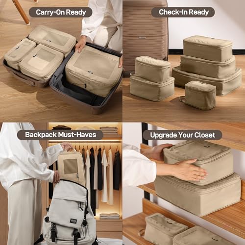 EPICKA TripCozy Compression Packing Cubes, 6 Set, Khaki - color: Khaki, size: Set of 6