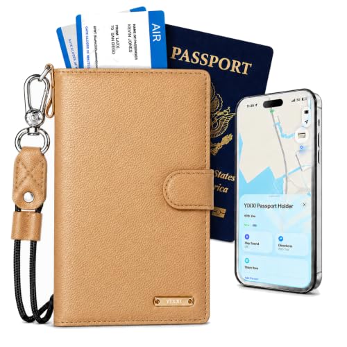 Trackable Passport Holder for Travel, RFID Blocking Wallet, Brown - color: Brown