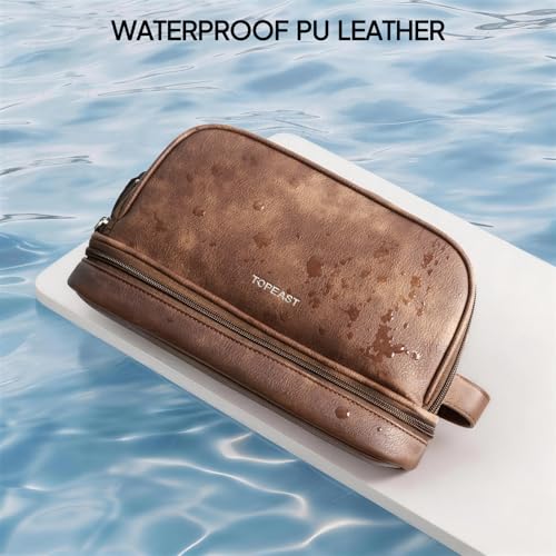 Toiletry Bag for Men, Large PU Leather Dopp Kit for Travel Toiletries - color: Brown