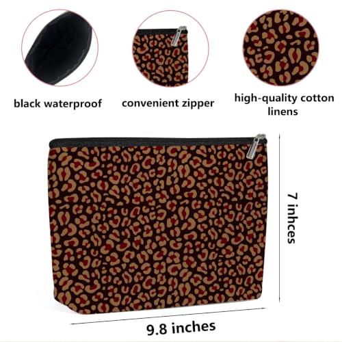 Retro Leopard Print Makeup Bag Cosmetic Bag, Makeup Organizer for Women - color: Reddish Brown Leopard Print 585