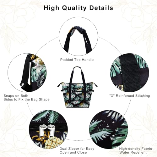 Expandable Duffel Bag for Women with Trolley Sleeve/Wet Pocket Weekender Travel Tote Large Carry On Overnight Luggage - color: Palm Tree