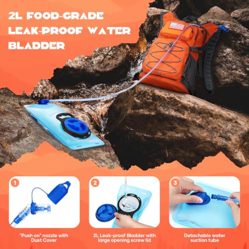 Maelstrom Lightweight Hydration Hiking Backpack with 2L/3L Water Bladder - color: 2.Orange, size: 2L Bladder