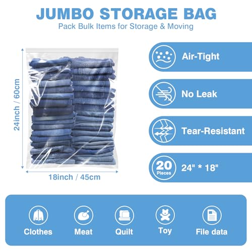 20 Count 18" x 24" Large 5 Gallon Plastic Zipper Storage Bags, 5 Gallon Clear Reclosable Storage Bags Great for Clothes, Shoes, Travel (4.72 Mil Thick) - size: 5 Gallon (20 Count)