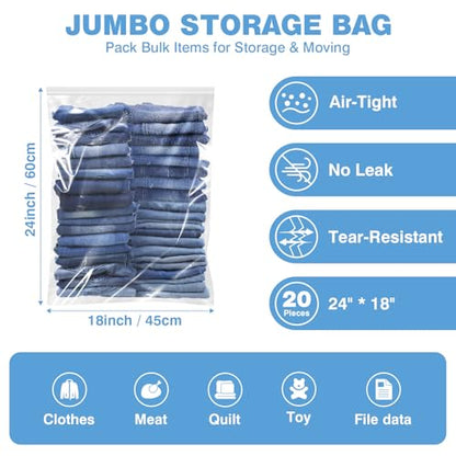 20 Count 18" x 24" Large 5 Gallon Plastic Zipper Storage Bags, 5 Gallon Clear Reclosable Storage Bags Great for Clothes, Shoes, Travel (4.72 Mil Thick) - size: 5 Gallon (20 Count)
