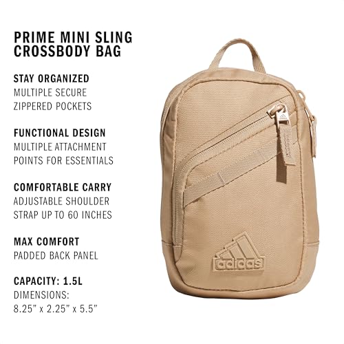 adidas Prime Mini Sling Crossbody Bag, small size for festivals and travel - color: Warm Sandstone Beige
