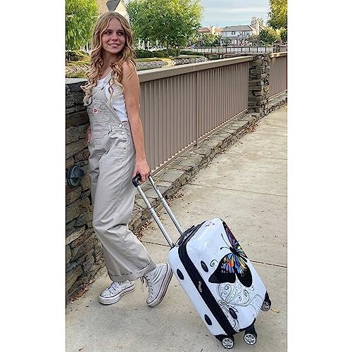 World Traveler Butterfly 20-Inch Carry-On Polycarbonage Hardside Expandable Spinner Luggage with Enhanced Wheel System - size: 20-inch
