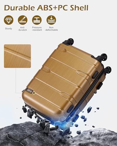 Coolife Carry On Luggage 22x14x9 Airline Approved Hardside PC+ABS Suitcase with TSA Lock, Lightweight Rolling Travel Luggage with Spinner Wheels(Black Brown, 20in) - color: Black brown, size: Carry On(20in)