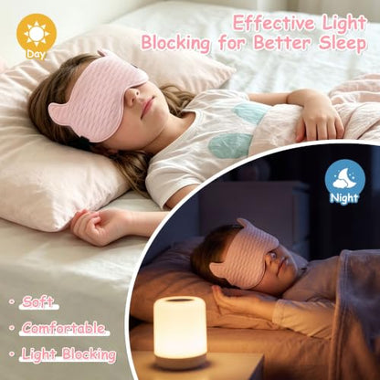 Kids Sleep Mask, 3D Contoured Kids Sleeping Eye Mask for Ages 5-15Y | Adjustable Sleeping Mask Zero Pressure Light Blocking Eyeshade for Boys Girls Teens, Travel, Nap & Bedtime (Pink) - color: Pink