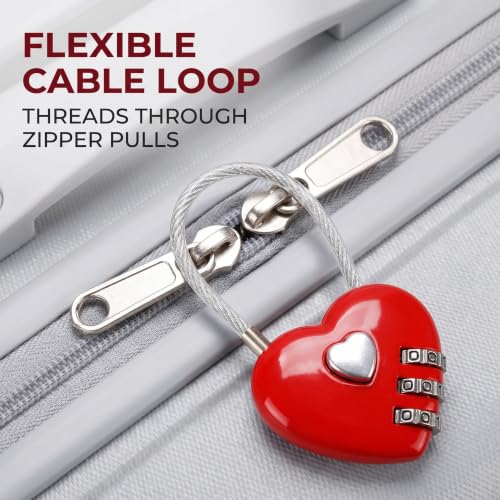 3Pcs Red Mini Love Heart Lock, Heart Padlock, Mini Code Lock,Padlocks and Hasps,Bags/Suitcase/Lockers/Backpacks/Jewelry Boxes Wire Rope 3-Digit Code Combination Padlock for Travel
