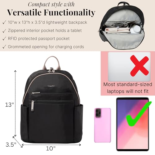 Baggallini Securtex® Anti-theft Vacation Travel Backpack 10x13 Daypack w/Locking Zippers & RFID Wallet Slash-Resistant - color: Black/Neutral