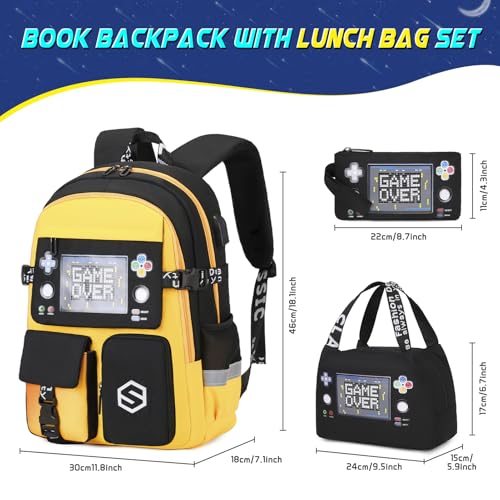 Scothen Boys Backpack, Cool Luminous Kids School Backpacks with Lunch Bag - color: Yellow