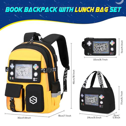 Scothen Boys Backpack, Cool Luminous Kids School Backpacks with Lunch Bag - color: Yellow