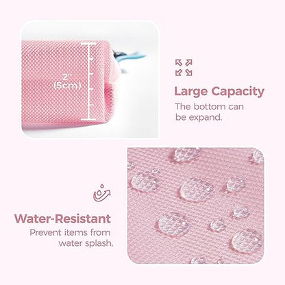 pack all 3 Pcs Water-Resistant Zipper Pouch, Mesh Zipper Bag - color: Pink, size: Set