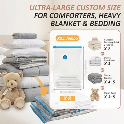 8 XXL Jumbo Vacuum Storage Bags for Bedding, Space Saver with Hand Pump - size: XXL Jumbo
