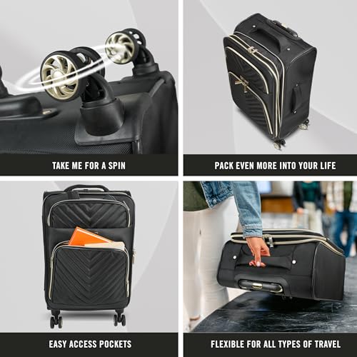 Kenneth Cole REACTION Chelsea Chevron Quilted Luggage, Black, 2-Piece Set (20"/28") - color: Black, size: 2-Piece Set (20"/28")