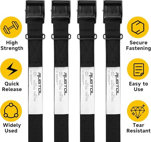 Rugtol Lashing Strap, 1 Inch x 12 Feet Cinch Straps with Adjustable Buckles, 550lb Heavy Duty Secure Straps Easy Pull Tight or Release Black Cargo Tie Down Straps for Kayak Motorcycle Luggage, 12 Pack - size: 1'' x 12FT - 12 Pack