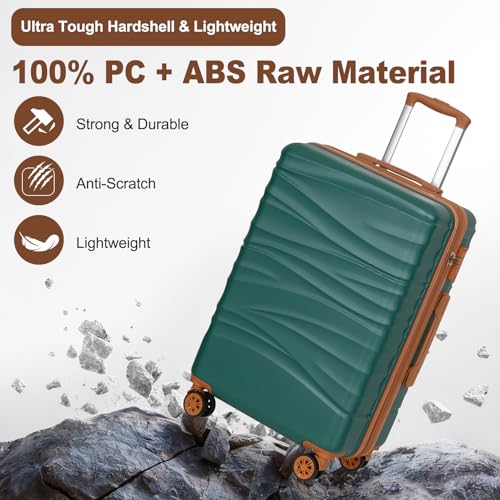 Romswi 26" Medium Checked Luggage, Checked-Medium Hardshell Suitcase with Double Spinner Wheels, Lightweight Large Hardshell Suitcase with TSA Lock,YKK Zipper, Scratch-Resistant Green - color: Emerald Green, size: 26 Inch