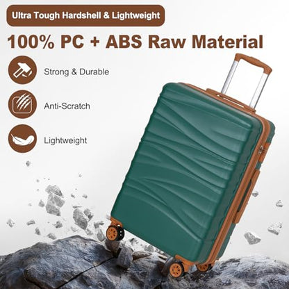 Romswi 26" Medium Checked Luggage, Checked-Medium Hardshell Suitcase with Double Spinner Wheels, Lightweight Large Hardshell Suitcase with TSA Lock,YKK Zipper, Scratch-Resistant Green - color: Emerald Green, size: 26 Inch
