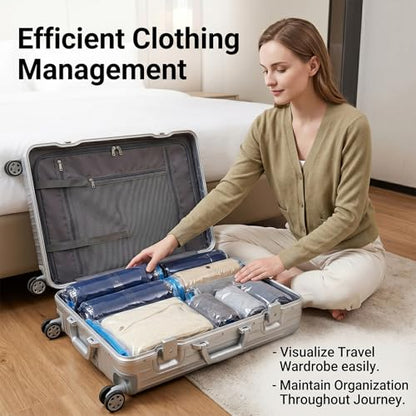Compression Clear Bags 10 Pack for Travel Essentials, Roll Up No Vacuum Pump or Air Extractor Needed Space Saver Transparent Organizer, Reusable Storage Caddy for Clothes, Luggage, Closet, 20" x 16" - size: Small