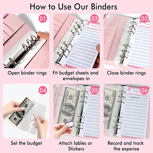 Budget Binder with Zipper Envelopes - Crocodile Pattern Leather Money Organizer, Cash Saving Book Budgeting Planner, Cash Stuffing Folder Envelope System, A6 Bill Binders with Pockets, Pink - color: Crocodile - Pink, size: A6 Kit
