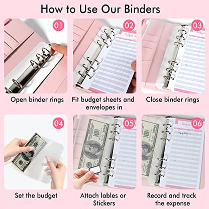 Budget Binder with Zipper Envelopes - Crocodile Pattern Leather Money Organizer, Cash Saving Book Budgeting Planner, Cash Stuffing Folder Envelope System, A6 Bill Binders with Pockets, Pink - color: Crocodile - Pink, size: A6 Kit