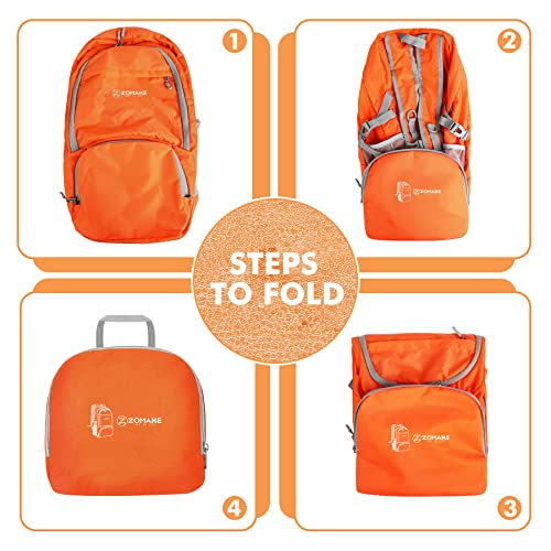 ZOMAKE Lightweight Packable Backpack 30L, Foldable Travel Hiking Daypack - color: Orange